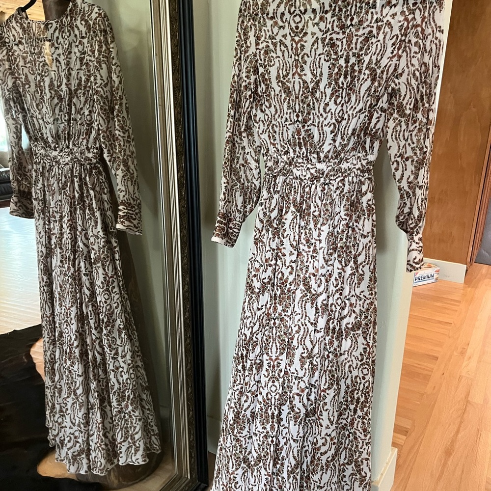 Elegant Brown and White Patterned Maxi Dress